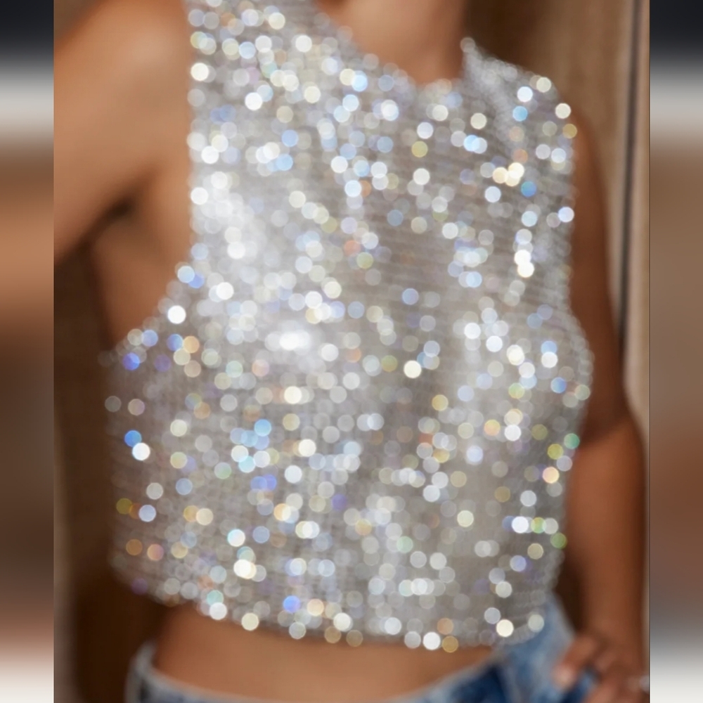 12th Tribe Silver Sequin Crop Top